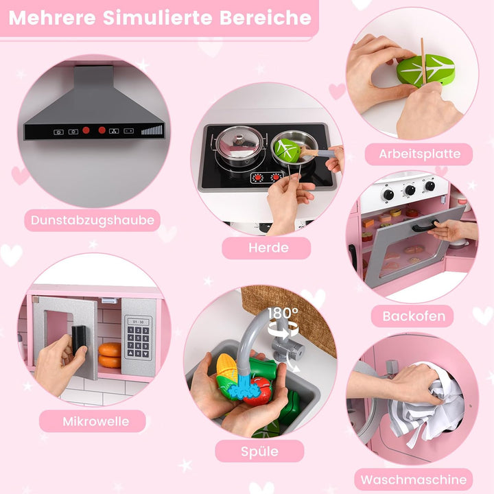 COSTWAY Kinderküche Eck, Spielküche mit Licht & Sound, Kinderspielküche mit Spüle, Eismaschine, Back