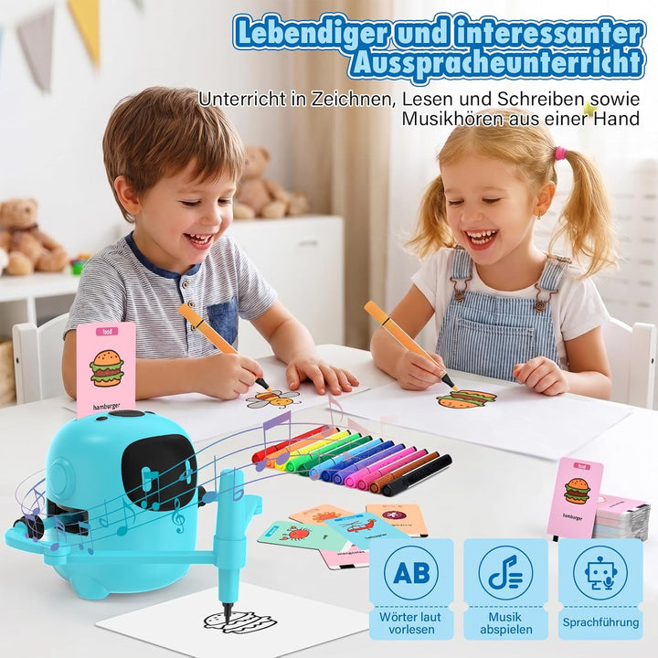 Zeichenroboter für Kinder, Drawing Robot mit 100 Karten, Sprachinteraktiver Malroboter Lernspielzeug