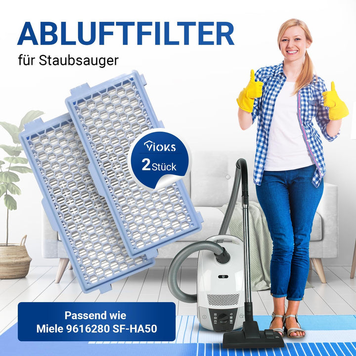 VIOKS 2x Motorfilter Ersatz für Miеle Staubsauger Filter 9616280 SF-HA50 - Staubsaugerfilter Active