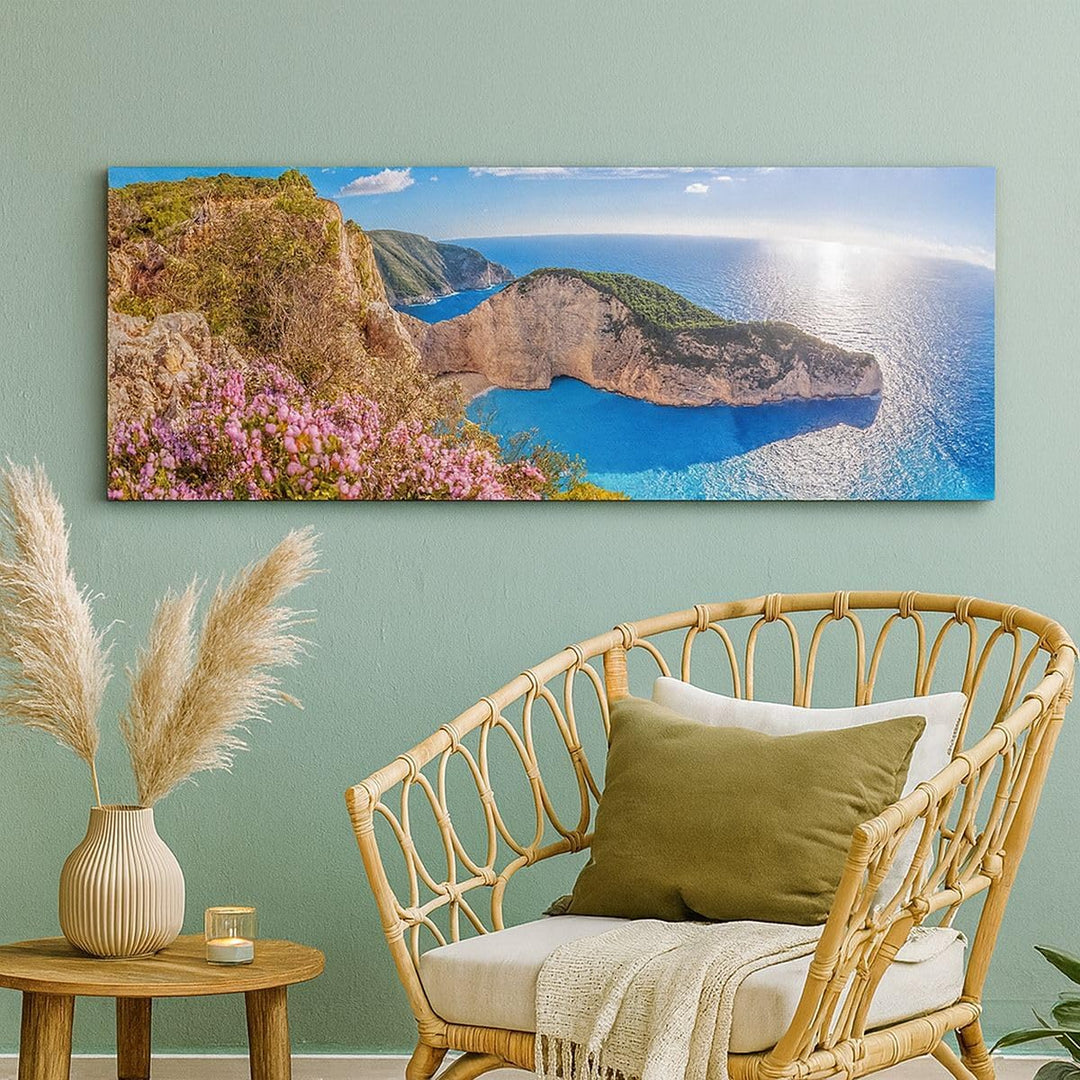 Wandbilder Dekoration Wohnzimmer Meer Sommer Blume Panorama Bilder auf Leinwand 120x50cm Leinwandbil