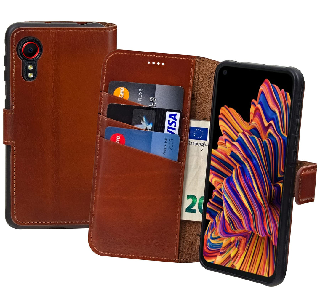 Suncase Book-Style Hülle kompatibel mit Samsung Galaxy Xcover 5 Leder Tasche (Slim-Fit) Lederhülle H