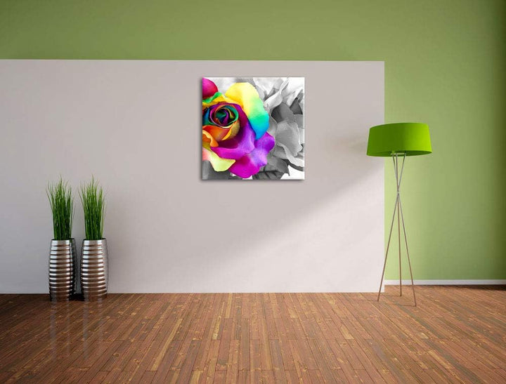 Pixxprint Kunterbunte Rosenblätter / 70x70cm Leinwandbild bespannt auf Holzrahmen/Wandbild Kunstdruc