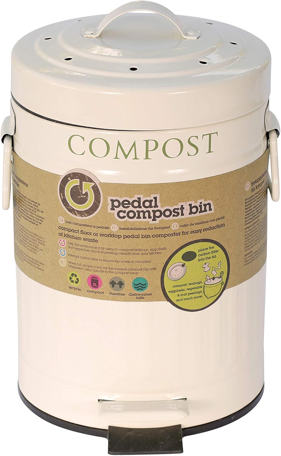 KitchenCraft Pedal betriebener Mini-Küchen-Kompostbehälter, 3 Liter