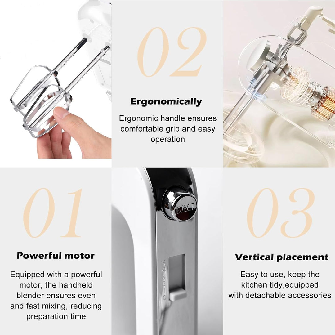 Handmixer, 400w Handrührgerät mit 5 Geschwindigkeiten und Turbofunktion Hand Mixer Leiser Betrieb Oh