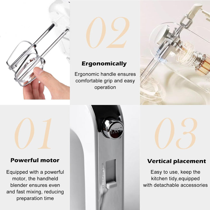Handmixer, 400w Handrührgerät mit 5 Geschwindigkeiten und Turbofunktion Hand Mixer Leiser Betrieb Oh