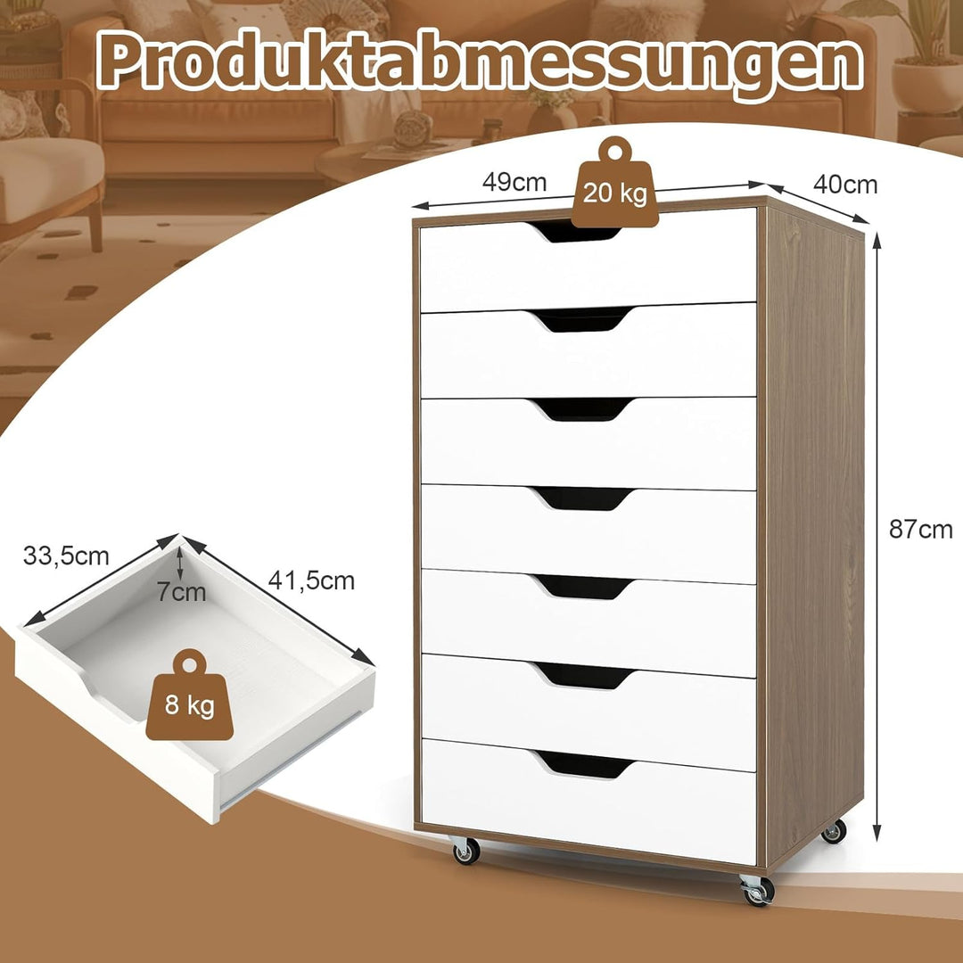 COSTWAY Rollcontainer mit 7 Schubladen, mobiler Aktenschrank mit Rädern, Bürocontainer Schubladensch