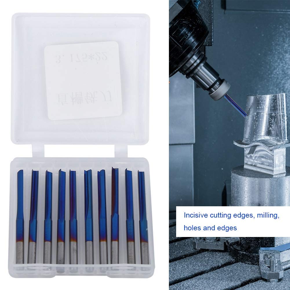 10Pcs 3.175mm CNC Fräser Hartmetall 2-Flöten Gerade Nano Blue Coating Schaftfräser, Grifffräswerkzeu