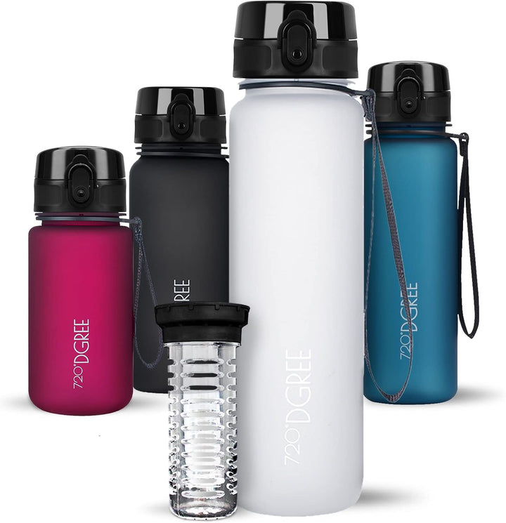 720°DGREE Trinkflasche 1l “uberBottle“ softTouch +Früchtebehälter - BPA-Frei - Schlanke Wasserflasch