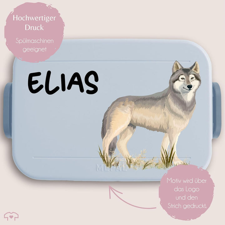 Kinder Bento Box Midi Lunchbox für Mepal Bentobox - Wolf mit Name personalisiert I Wolfsmotiv Gesche
