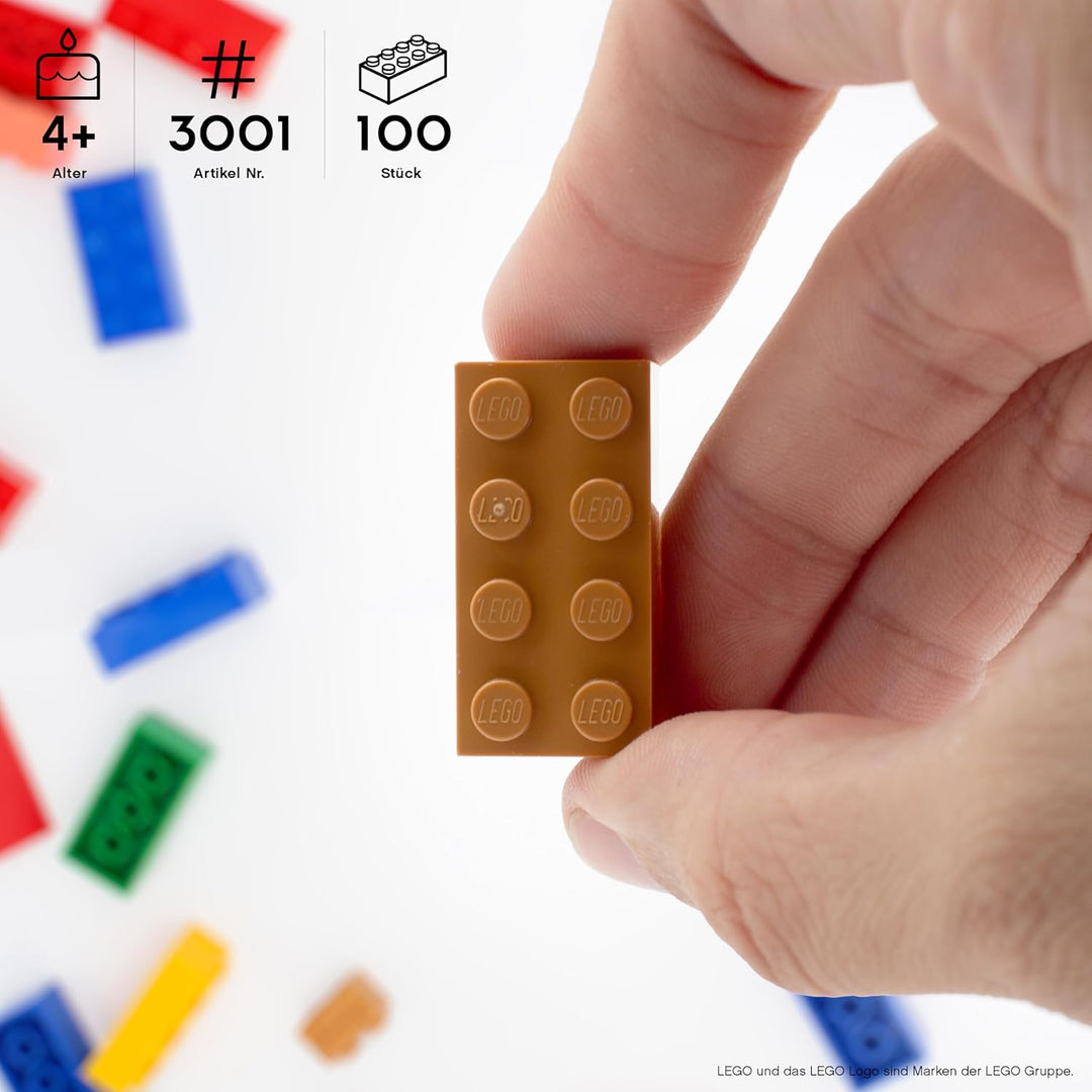 Lego Steine Classic, Medium Nougat (Braun/Beige), 2x4 Bausteine, 100 Stück - Einzelteile Starterset