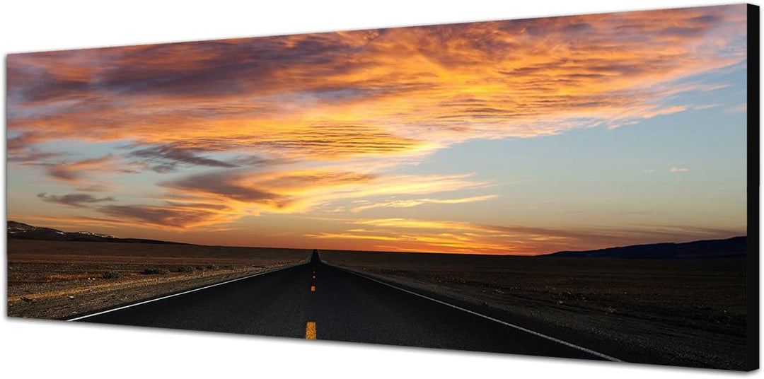 Paul Sinus Art Panoramabild auf Leinwand und Keilrahmen 150x50cm USA Death Valley Strasse Abendrot
