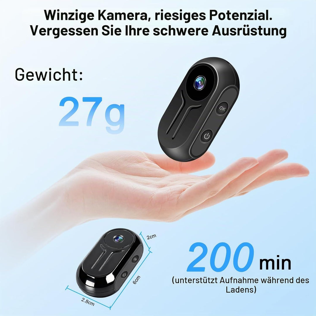 Mini Action Kamera,1080P HD Mini Bodycam mit Anzeige,360 ° Tragbare Action Cam mit Magnetisches Schl
