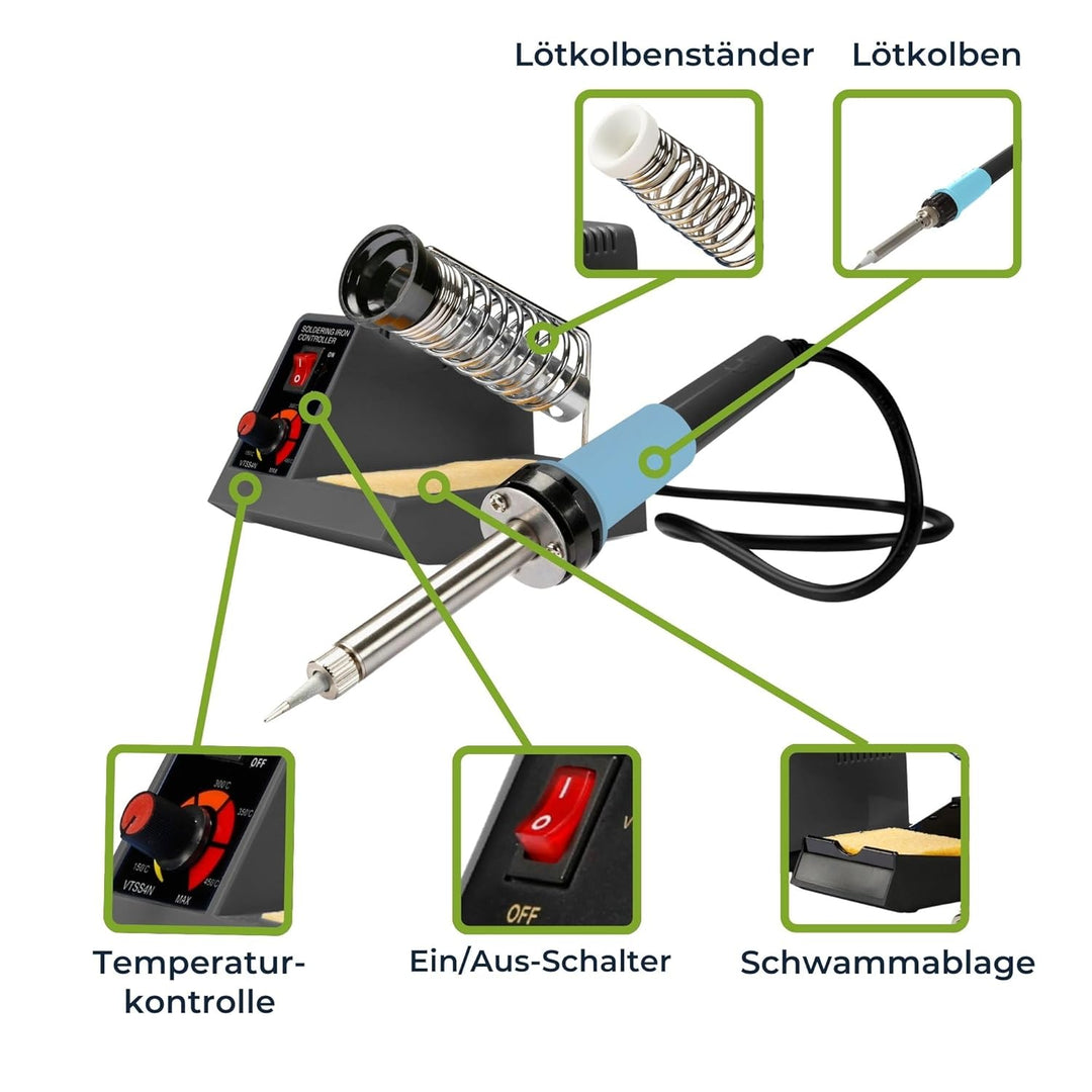 Velleman Lötstation 40–48 W mit LED-Anzeige und Mica-Heizelement, einstellbare Temperatur 150–450 °C