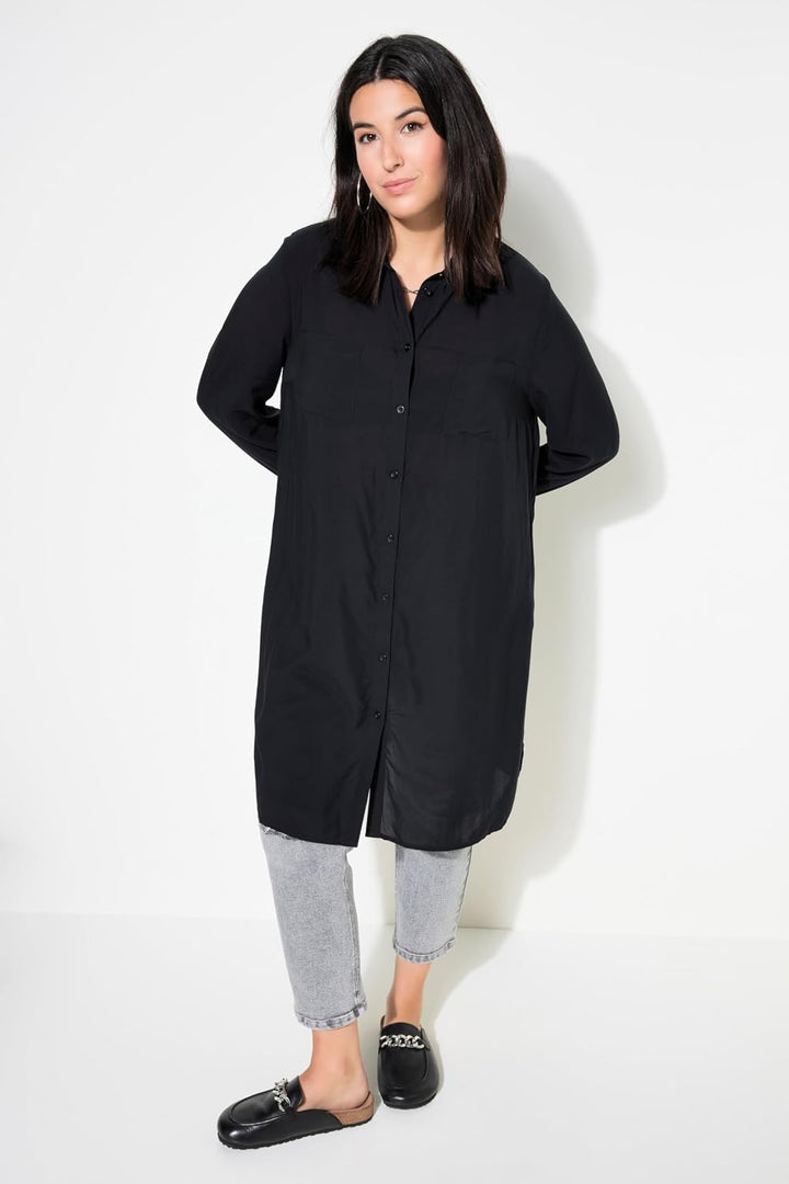 Studio Untold Damen grosse Grössen Übergrössen Plus Size Long-Hemdbluse, Boxy Fit, Modal, Hemdkragen