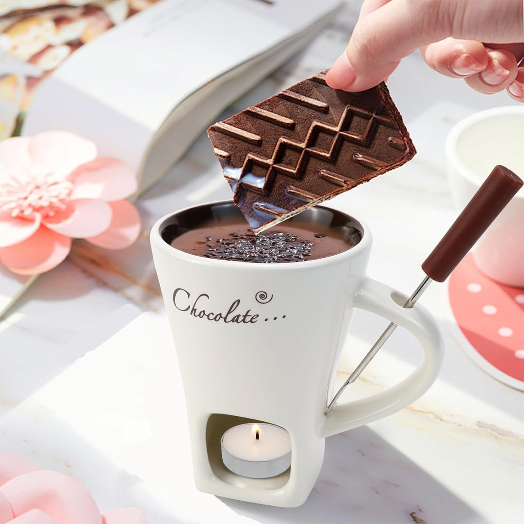 Schokofondue Tasse, 200Ml schokoladenfondue Tasse, Mehrzweck Chocolate Fondue Set mit Gabel und Teel
