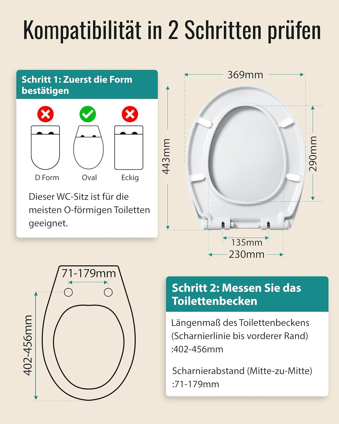 HySail Hochwertiger Toilettendeckel mit Absenkautomatik, Schnellverschluss und Hygienischer Oberfläc
