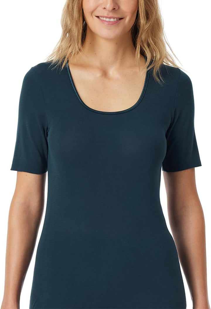 Schiesser Damen Spenzer halbarm Unterhemd - Luxury Baumwolle, Dunkelblau_181778