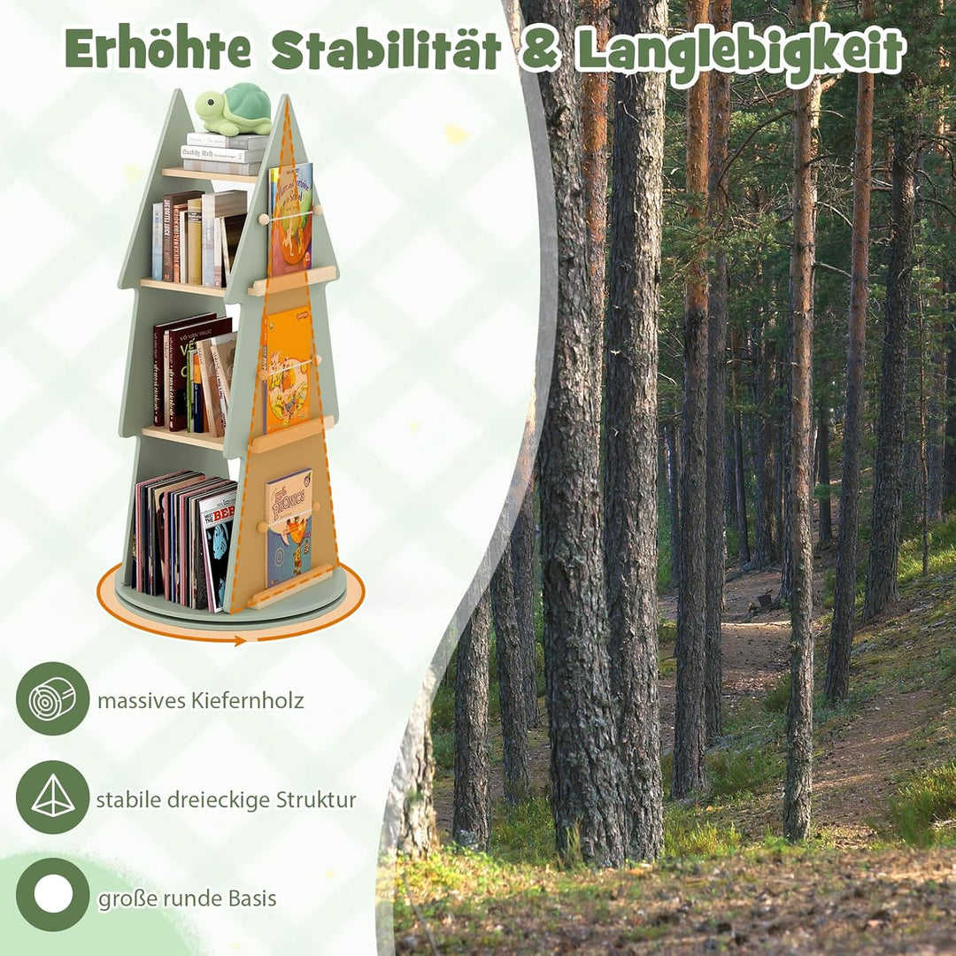 COSTWAY Kinderbücherregal 360° drehbar, Kinder Bücherkarussell 4 Ebenen in Baumform, Ø48 x 102 cm fr