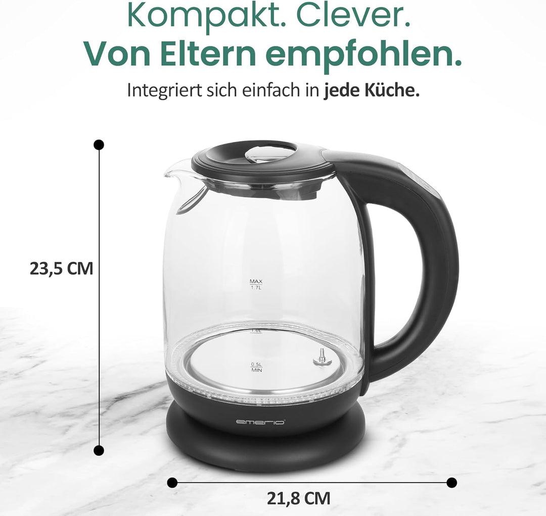 Emerio WK-119255 TESTSIEGER Haus & Garten Test 02/2019, Glas Wasserkocher mit Temperaturwahl (60°C/7