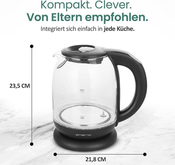 Emerio WK-119255 TESTSIEGER Haus & Garten Test 02/2019, Glas Wasserkocher mit Temperaturwahl (60°C/7