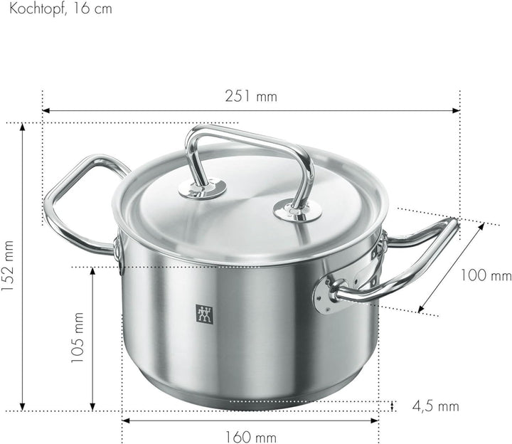 ZWILLING Twin Classic Kochtopf mit Deckel, 16 cm, 2 L, Induktionsgeeignet, Edelstahl, 16 cm