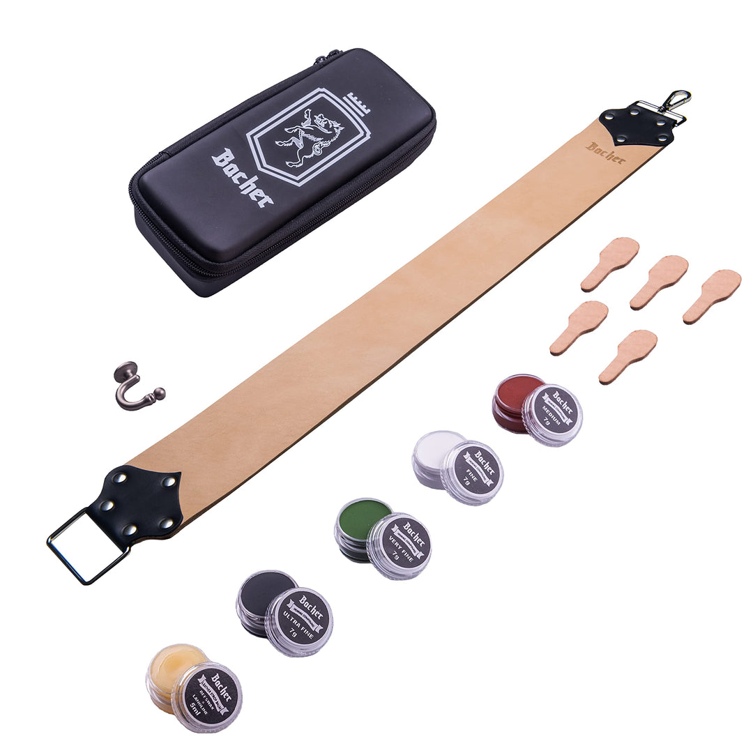 Bacher Premium Leder Streichriemen Breit zum Schärfen von Rasiermesser Set mit Polierpaste für Abzie