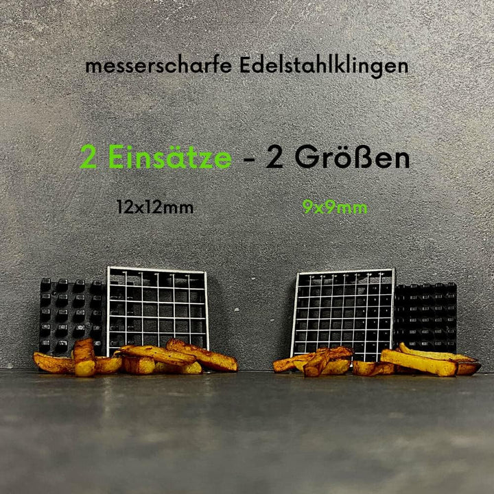 Topcroft ® Pommesschneider Edelstahl I 2 Schneidegrössen für individuelle Pommesdicke I Rutschfester