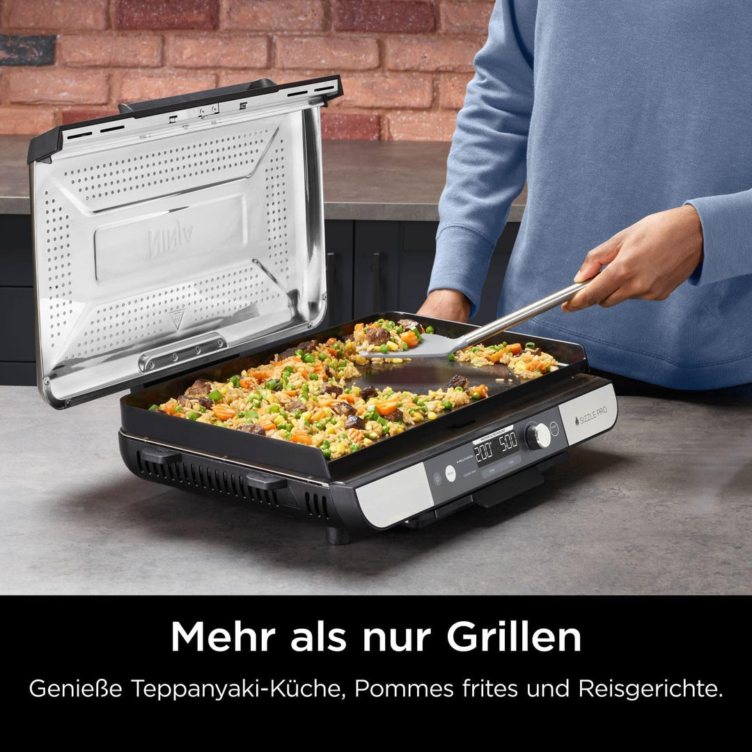 Ninja Sizzle Pro XL Indoor-Grill & Plancha, inklusive Grillplatte & oberer Plancha mit Antihaft-Kera