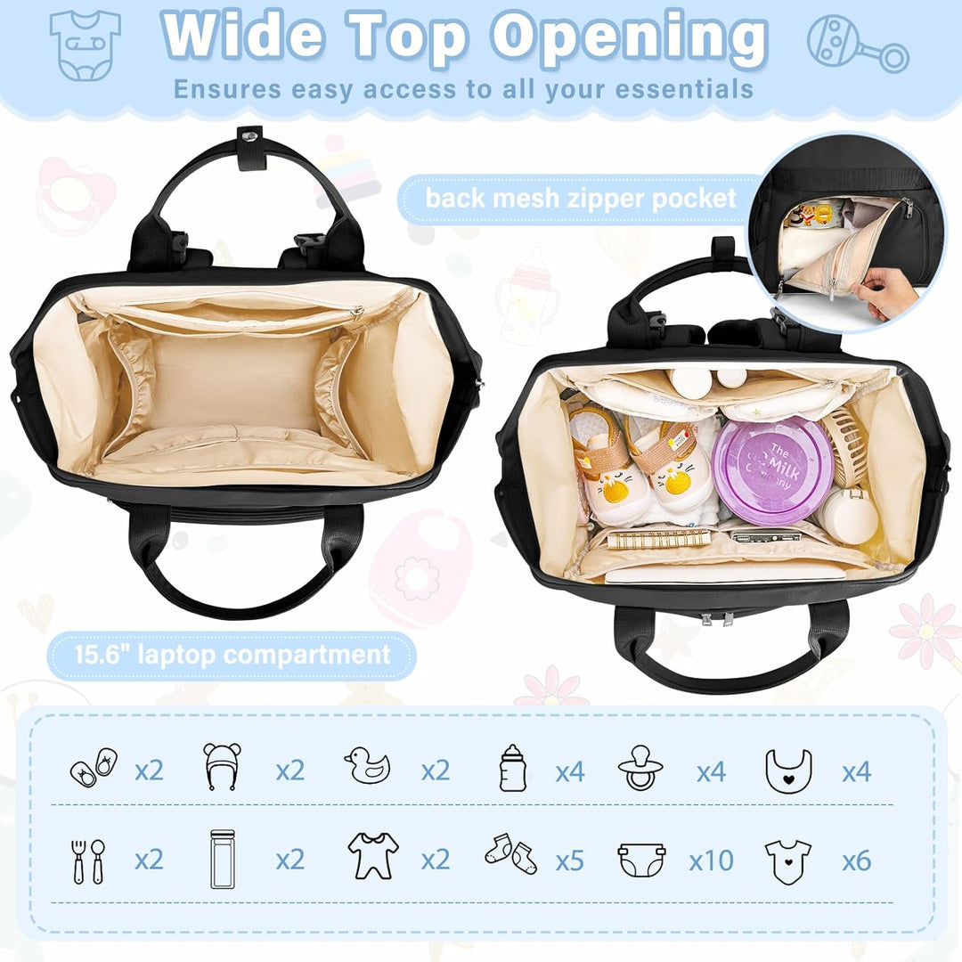 RAINSMORE Baby Wickelrucksack Gross mit Mobiler Wickelauflage Multifunktions Wickeltasche Kinderwage