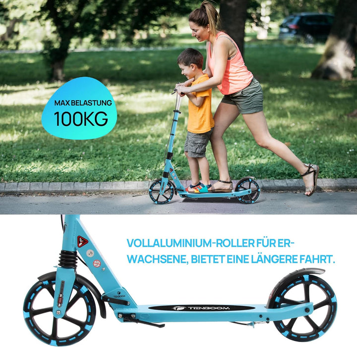 TENBOOM Roller Kinder 10 Jahre, Aluminium Tretroller klappbar Cityroller Höhenverstellbar, Roller Ki