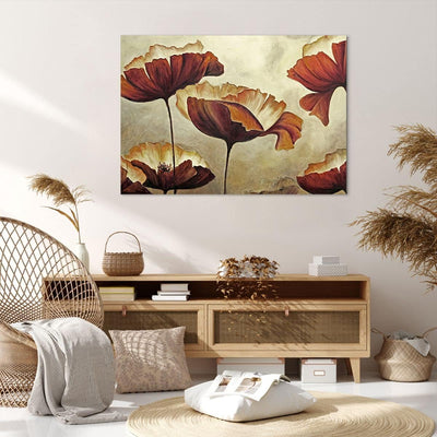 Bilder auf Leinwand 100x70cm Leinwandbild mit Rahmen Mohn Blume Wiese Gross Wanddeko Bild Schlafzimm