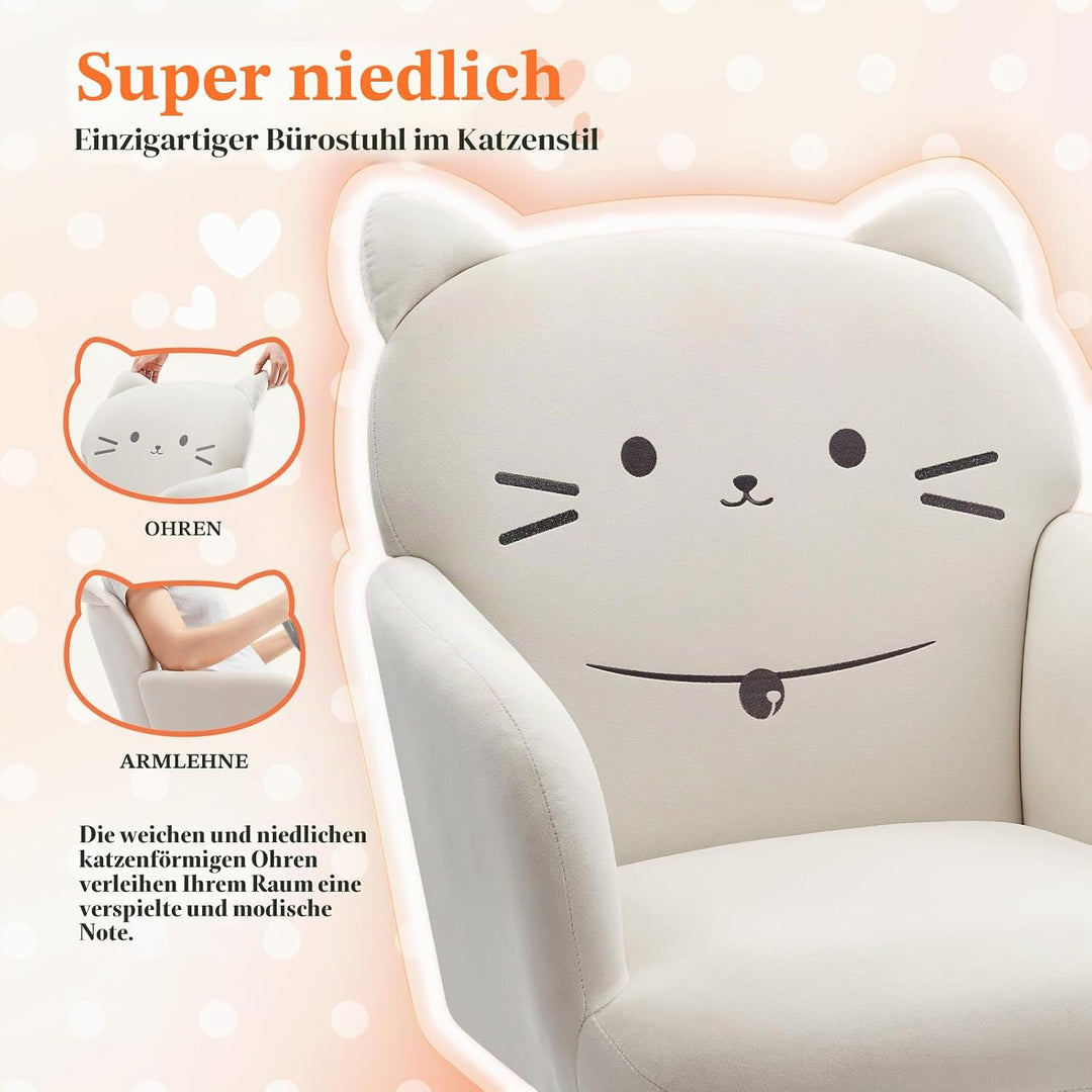 IWMH Bürostuhl,Ergonomisch Homeoffice Stuhl mit breiter Sitzfläche,Schreibtischstuhl mit Katzenmotiv