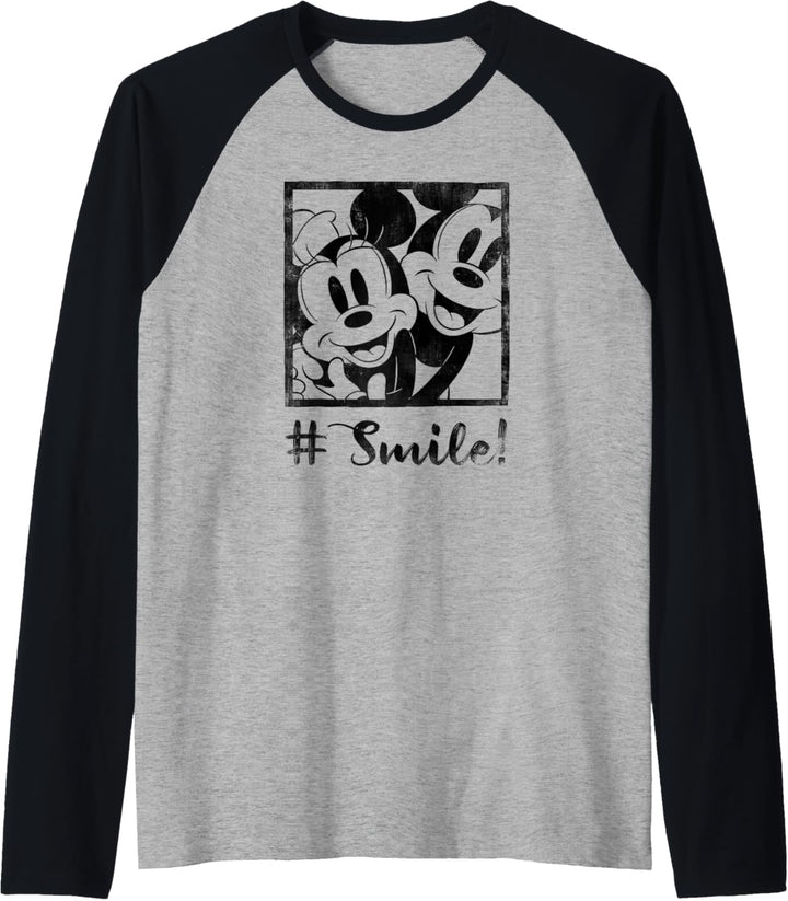 Disney Mickey Mouse Minnie Hashtag Smile Raglan