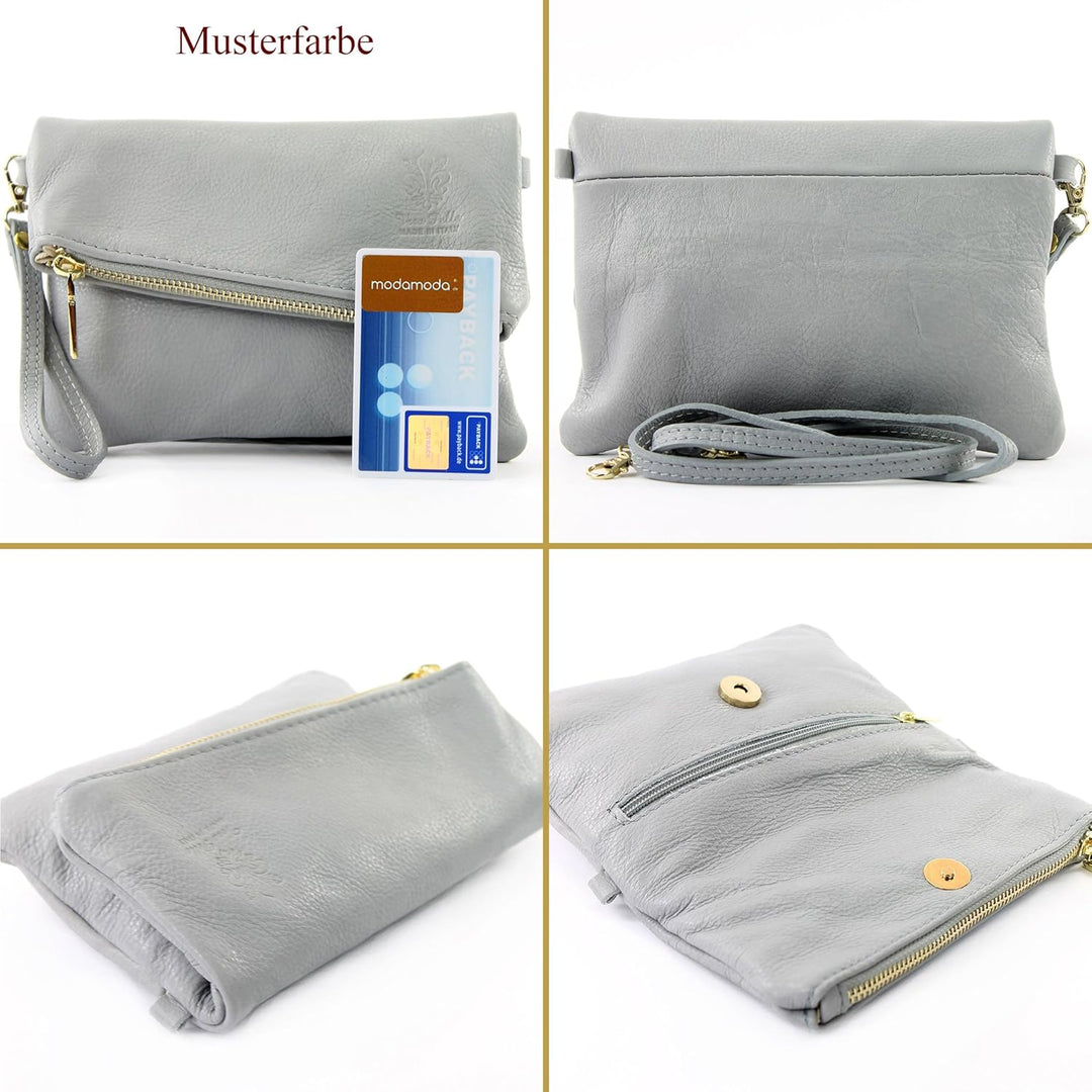 modamoda de - T95 - ital Handgelenktasche aus Nappaleder Mini Bordeauxviolett, Bordeauxviolett