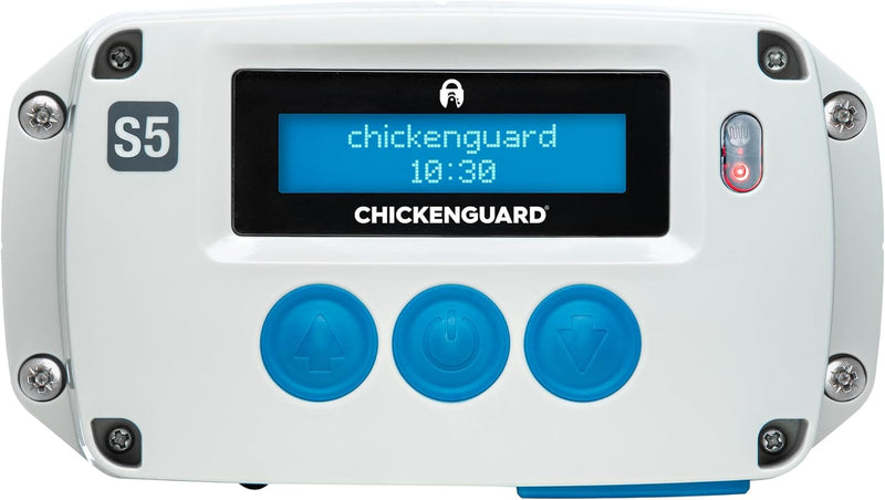 ChickenGuard Standard S5 Modell Automatischer Türöffner für Hühnerstall mit Timer. Batterie oder Gle