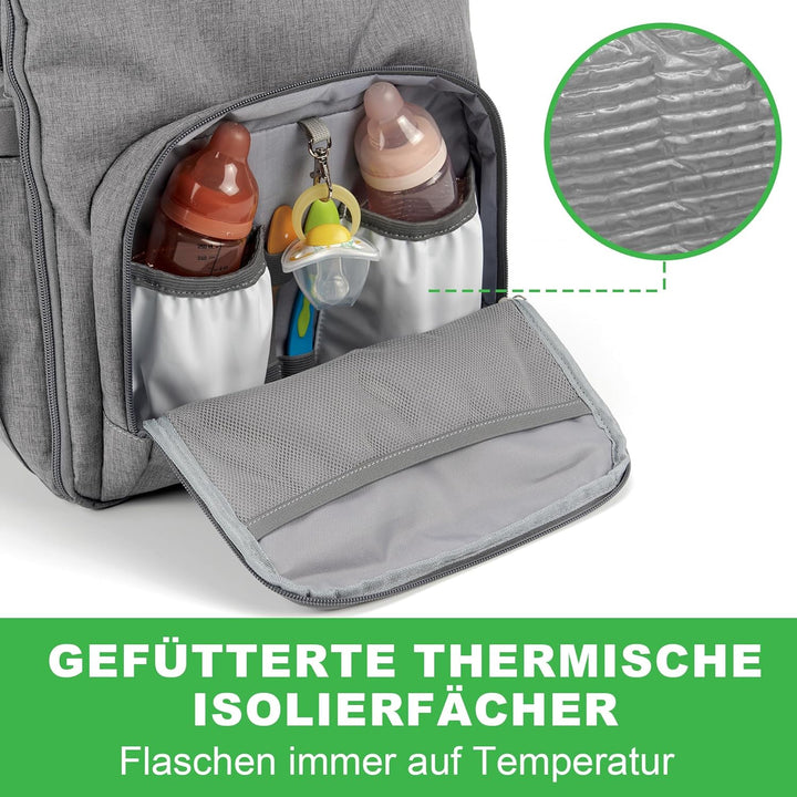 Brisby Wickelrucksack gross - Wickeltasche kinderwagen mit isoliertes Frontfach, Babytasche mit Wick