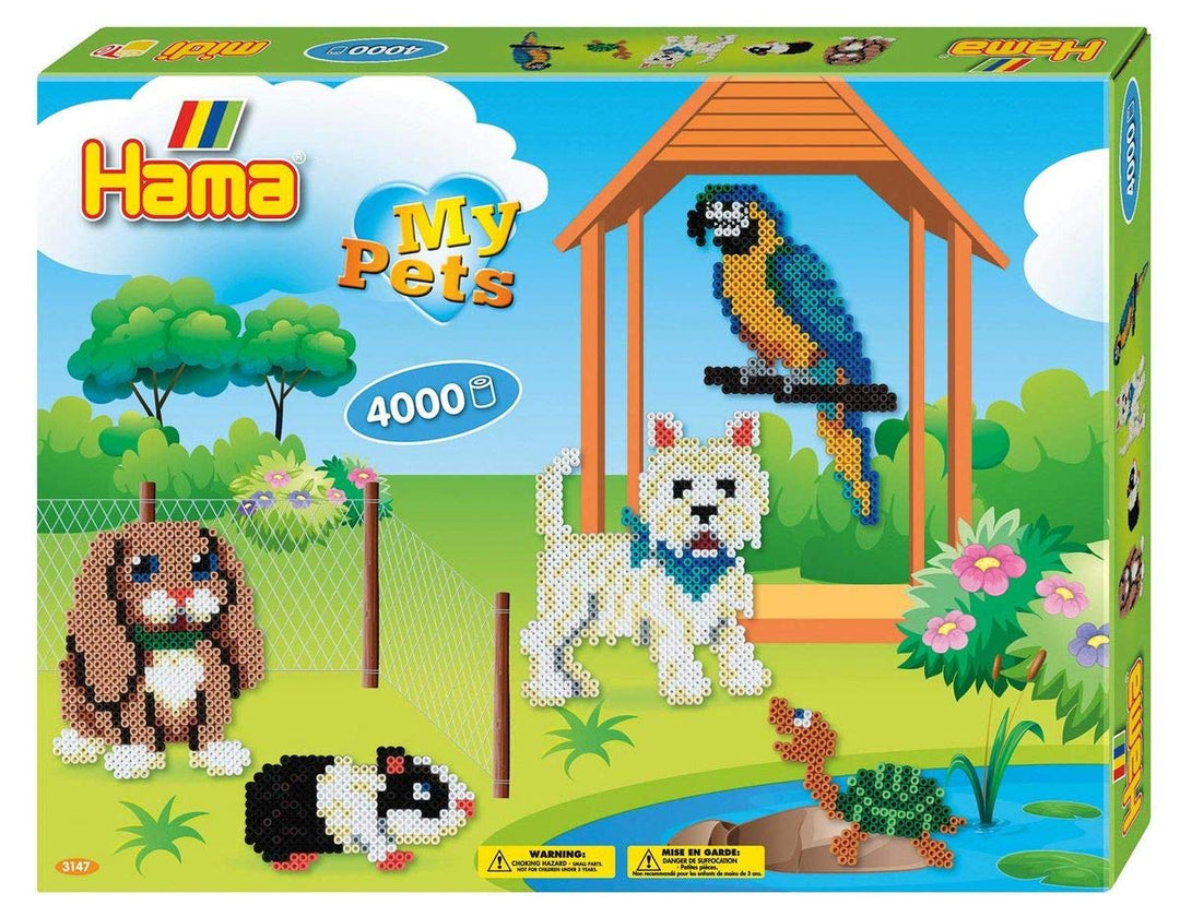 Hama Perlen 3147 Geschenk-Set Meine Haustiere mit ca. 4.000 bunten Midi Bügelperlen mit Durchmesser
