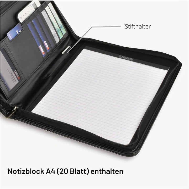 DESQ® A4-Schreibmappe mit umlaufendem Reissverschluss | Dutch Design, Schwärz, Reissverschluss