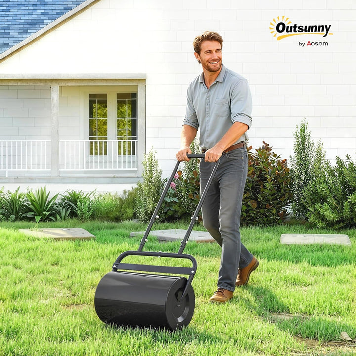 Outsunny Rasenwalze Gartenwalze befüllbar mit Wasser oder Sand, 50cm Breite Handwalze mit U-Griff, 3
