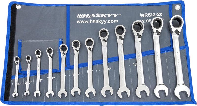 HASKYY 12tlg-Gewinkelt-Zoll-Ratschenschlüssel-Satz-Set I 1/4"-1" I Imperial Harley zöllisch Maul-Gab