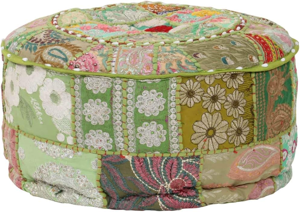 Patchwork-Fusshocker mit Exquisiten Stickereien Besetzt, Handgefertigt Patchwork Rund Puffhocker Fus