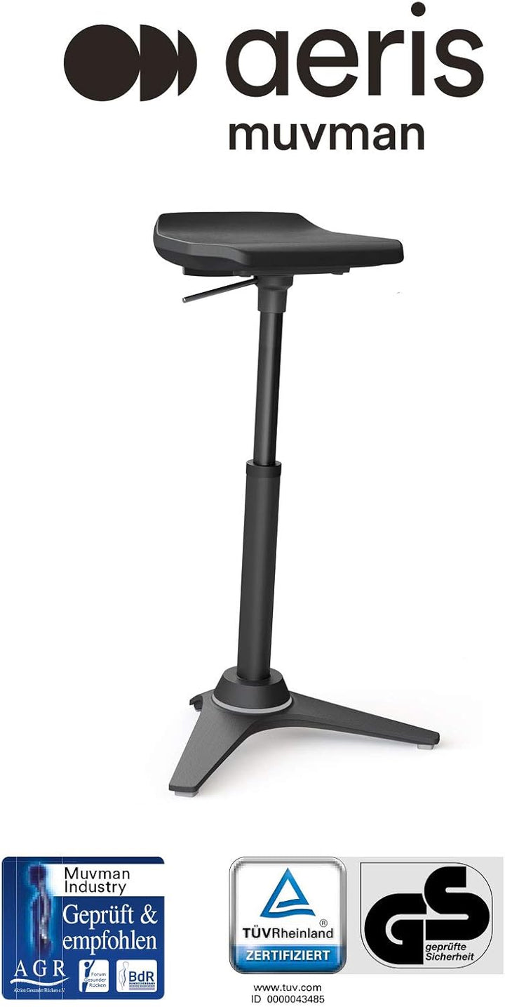 aeris Muvman Industry High Stehhocker – ergonomische Stehhilfe – Arbeitsstuhl für gesundes und aktiv