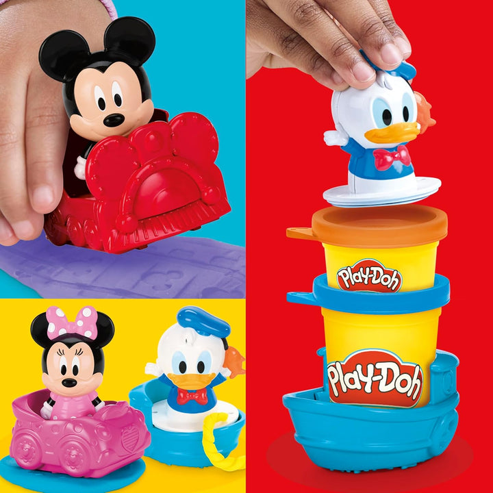 Play-Doh Disney Junior Fahrzeugstempel Megapack mit Micky, Minnie & Donald, zum Kneten und Spielen,