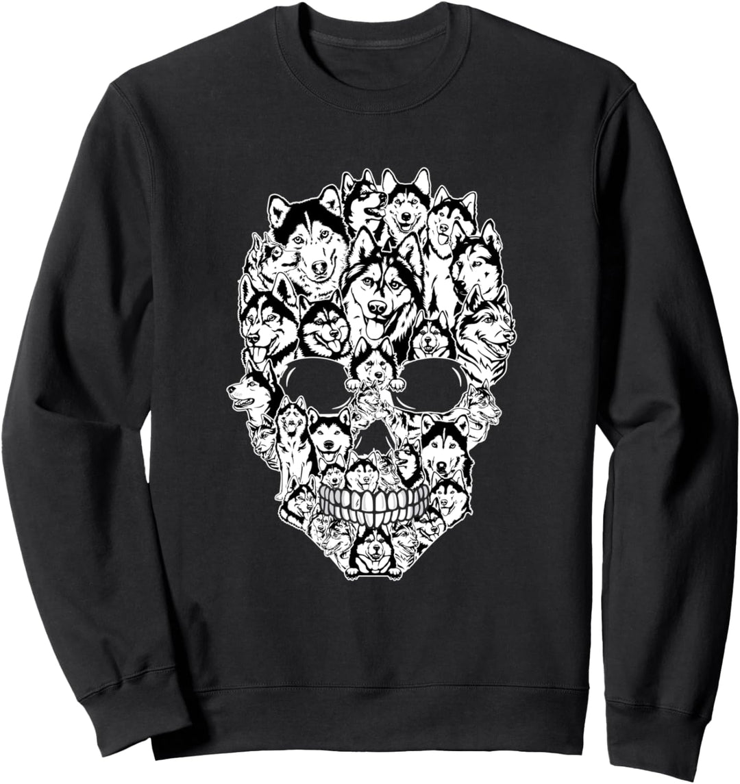 Lustiges Sibirischer Husky Totenkopf Hund Skelett Halloween Sweatshirt