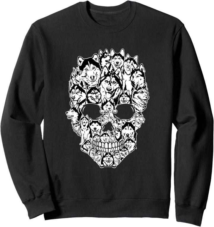 Lustiges Sibirischer Husky Totenkopf Hund Skelett Halloween Sweatshirt