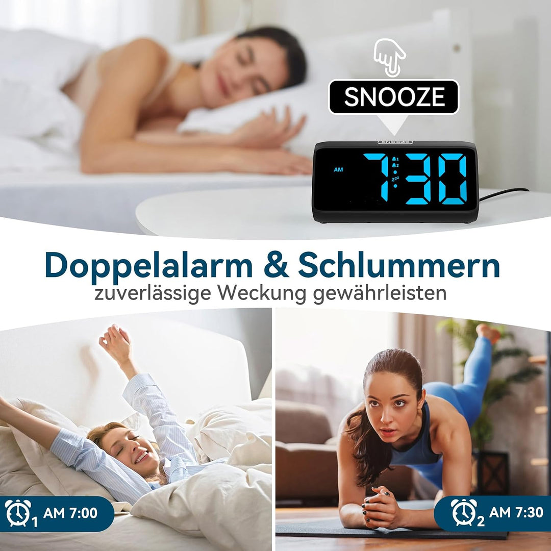 Netzu Lauter Wecker für Tiefschläfer, Digitalwecker mit LED Display, Doppelalarm, 5 Helligkeitsdimme