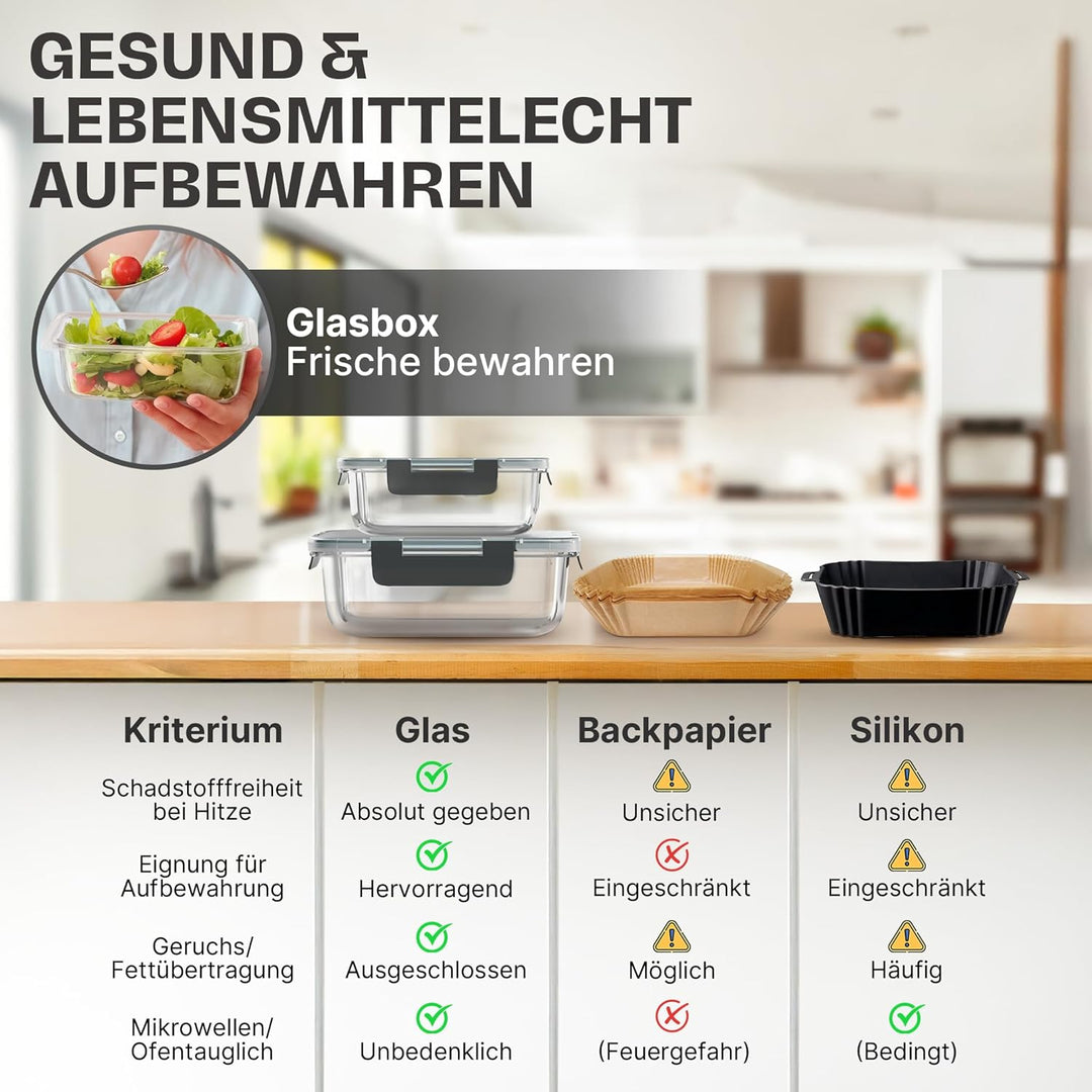 Lemontree Glasbehälter für Airfryer – Airfryer Zubehör BPA-frei, spülmaschinenfest & hitzebeständig