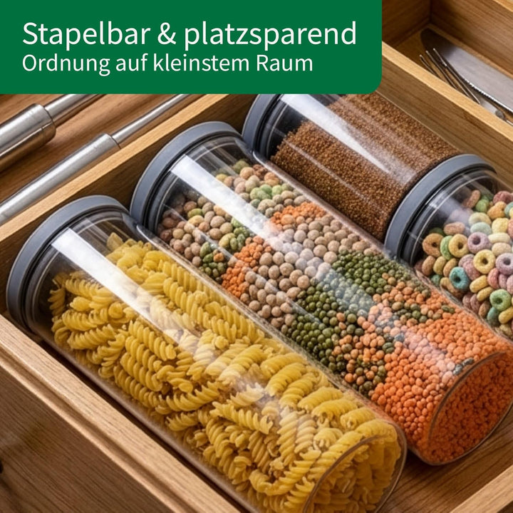 FACKELMANN Chefkoch trifft 4er Set Vorratsbehälter mit Glasdeckel – 1,5 L, Borosilikatglas, luftdich