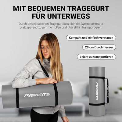 MSPORTS Gymnastikmatte | Yogamatte Premium rutschfest inkl. Tragegurt + Übungsposter + Workout App I