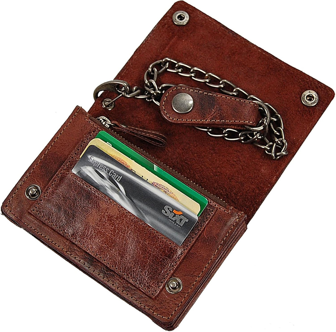 Branco Biker Geldbörse Leder mit Kette Herren Geldbeutel Kettenbörse Bikerbörse Trucker GoBago (Vint